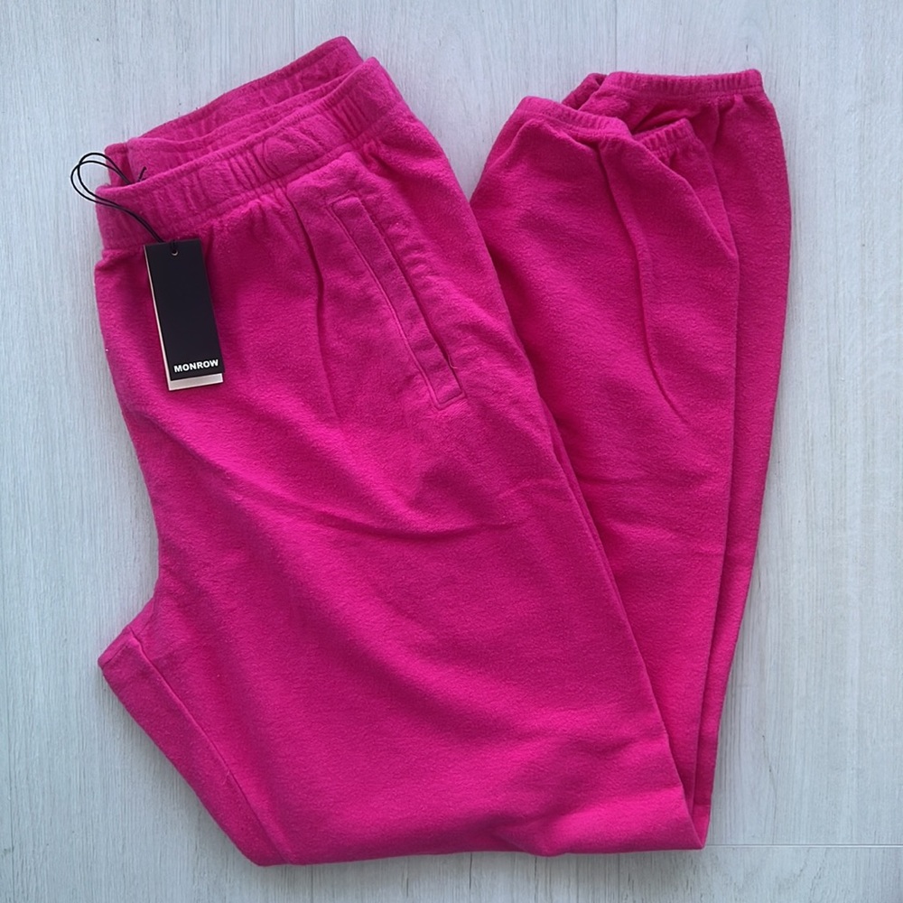 MONROW Fuzzy Boyfriend Sweat pants Raspberry Pink Sz L